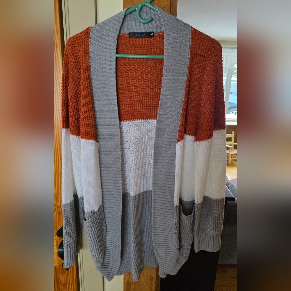 Zara Rust and Gray Colorblock Cardigan